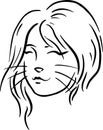 girl, face, cat, hand draw vector illustration art Royalty Free Stock Photo
