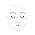 The girl face is created by black lines. Elegant portrait of a woman with closed eyes and beautiful eyelashes. Element