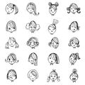 Girl face hand drawing sketch vector set on white background Royalty Free Stock Photo