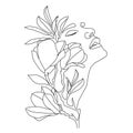 Girl face hands with flowers instead head. minnimalist oneline vector continious art Royalty Free Stock Photo