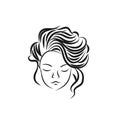 Vector symbols and logo designs idea with women portrait silhouettes. Elegant and classy graphics for spa, wellness, beauty salons Royalty Free Stock Photo