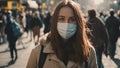 The Girl With Face Mask Stands In The Crowded Street Time Lapse