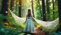 girl in fairy forest with butterflies and flowers Royalty Free Stock Photo