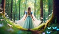 girl in fairy forest with butterflies and flowers Royalty Free Stock Photo