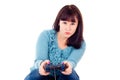 The girl fanatically plays in the video game Royalty Free Stock Photo