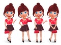 Girl fashion characters vector set. Female shopping model holding bag Royalty Free Stock Photo