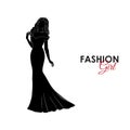 Girl. Fashion. Silhouette of a girl. Girl in a long evening dress