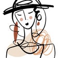 Girl fashion sketch. Simple hand drawn line portrait face art. Print for clothes, textile and other. Vector illustration