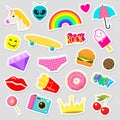 Girl fashion stickers patches cute colorful badges fun cartoon icons design doodle element trendy print vector