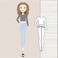 Girl in fashionable clothes, pants, jumper, tank top, outerwear, women`s clothing, casual outfit