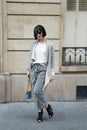 Girl in fashionable glasses with bag, france. Royalty Free Stock Photo