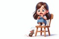 A girl in fear on a chair in front of a mouse. Space for text. Royalty Free Stock Photo