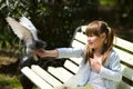 Girl Feeding Pigeon Royalty Free Stock Photo