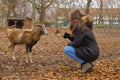 Girl feeds animals