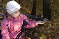 The girl feeds birds. Royalty Free Stock Photo