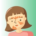 Girl feel pain and worry with tinea pedis vector illustration
