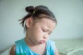 Girl feel sad about spot on her face from insects bite Royalty Free Stock Photo