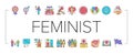 girl feminism female woman power icons set vector