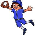 Girl Fielder Catching Baseball Cartoon Clipart