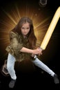 Girl fights with laser sword