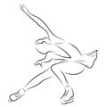 Girl figure skater. Figure skating. Black and white illustration of a figure skater. Winter sport. Linear art.