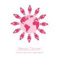 Girl Figures World Map Breast Cancer Awareness Concept