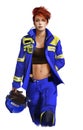 Girl firefighter in a blue suit. Watercolor drawing. Watercolor drawing