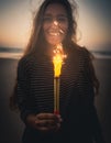 Girl with Fireworks Royalty Free Stock Photo