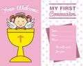 Girl First Communion card Royalty Free Stock Photo