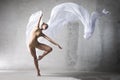 The girl in flight, white silk in air, girl, flying, jumping, jumpsuit, air, Royalty Free Stock Photo