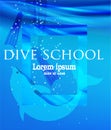 Girl in flippers and dolphin in a sea water . Dive school poster.