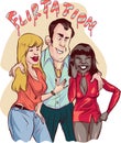 2 Girl flirts with man. Vector illustration Royalty Free Stock Photo