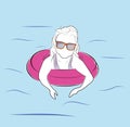 The girl is floating on the life ring in the water. concept of recreation. vector illustration. Royalty Free Stock Photo