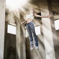 Girl floating up to bright light. Royalty Free Stock Photo