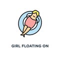 girl floating on the water icon. sunbath on ring in the swimming pool or sea, summer vacation concept symbol design, relaxation, Royalty Free Stock Photo