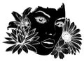 Beauty Girl Floral face vector illustration design black silhouette Royalty Free Stock Photo