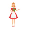 Girl Florist In Apron Working As Flower Shop Attendant Holding Bouquet Of Lily Of The Valley In Hands Royalty Free Stock Photo