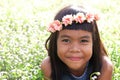 Girl flower field nature. Royalty Free Stock Photo