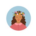 Girl flower wreath illustration circle sticker