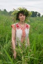 Girl in flowers wreath Royalty Free Stock Photo