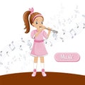 Girl flute talent music concept background, cartoon style Royalty Free Stock Photo