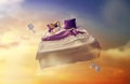 Girl is flying in her bed Royalty Free Stock Photo