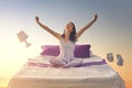 Girl is flying in her bed Royalty Free Stock Photo