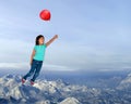 Girl Flying, Imagination, Red Balloon Royalty Free Stock Photo