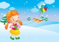 girl flying a kite. Vector illustration decorative design Royalty Free Stock Photo