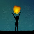 Girl with flying lanterns