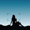 Girl in focus silhouette nature illustration in colorful