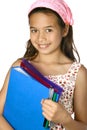 girl with folders, ready for school. Royalty Free Stock Photo