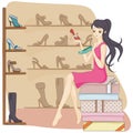 girl in footwear shop. Vector illustration decorative design