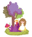 Girl forest tree bush mushroom nature